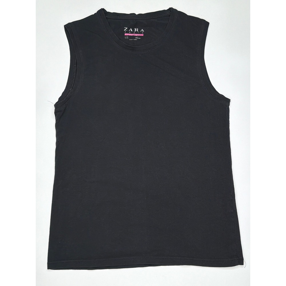 Zara Mens Black‎ Sleeveless Tank Top L Muscle Tee Basic Casual Comfort